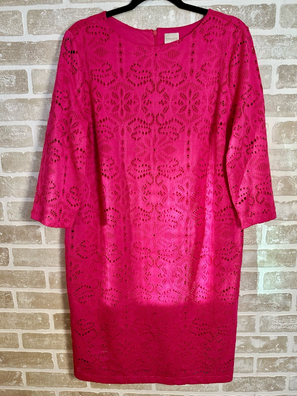 Chico's Hot Pink Lace Eyelet Shift Dress